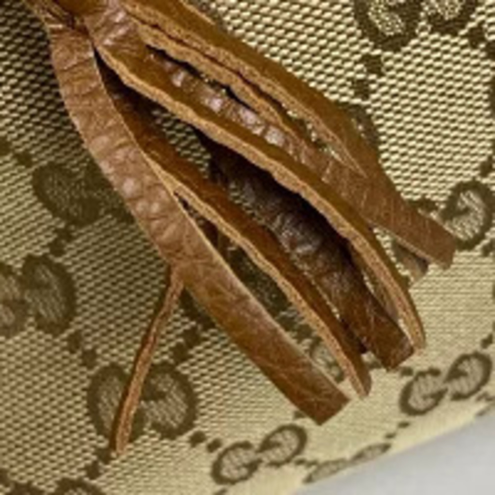 Gucci Bella Bamboo 2way Handbag Gg Fringe Canvas Beige Brown View 2